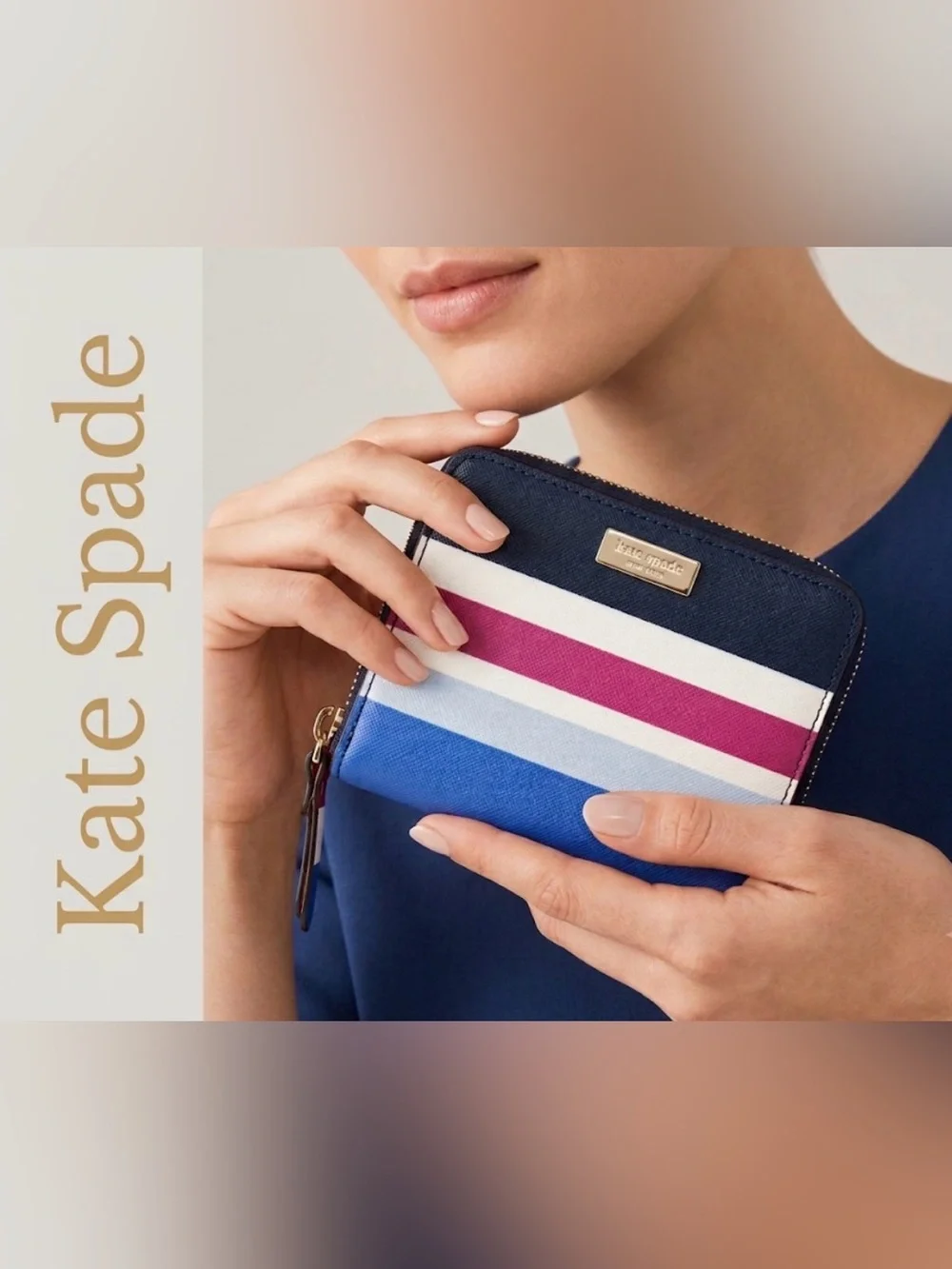 Kate Spade New York Striped Zip-Around Compact Wallet